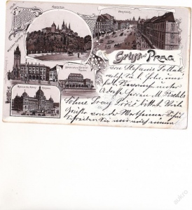 Praha okénková- psáno německy- litografie- divadlo (245414)